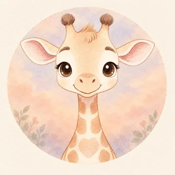 Zara, a young giraffe, in soft watercolour.